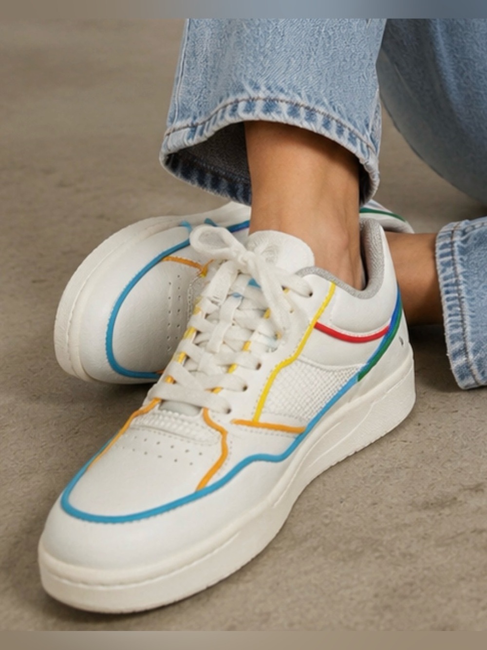 Zara White Sneakers with Blue, Yellow, Red & Green Trim - Picture 1 of 6